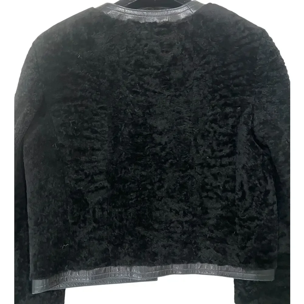 Chanel 2003 Lambskin Leather Bow Cropped Jacket Black Size 42